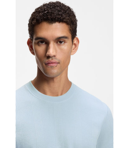 Boss Cotton Blend T Shirt With Waffle Structure Light Blue