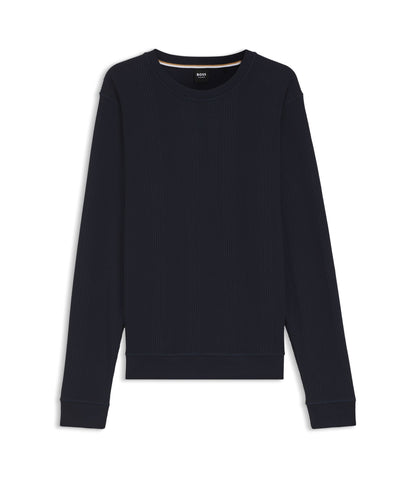 Boss Waffle Texture Sweatshirt In A Cotton Blend Dark Blue