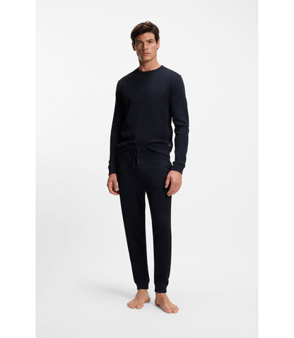 Boss Waffle Texture Sweatshirt In A Cotton Blend Dark Blue