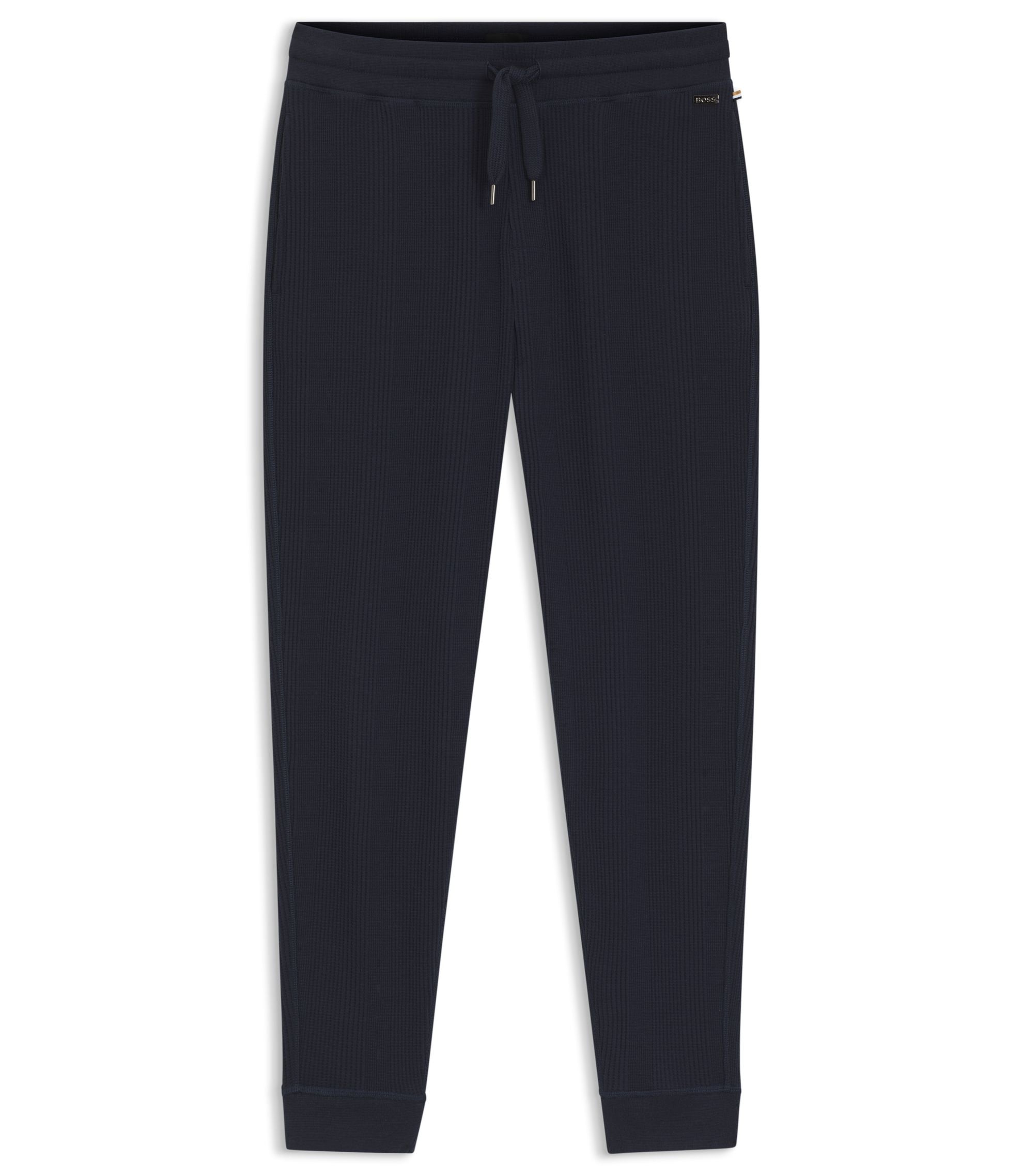 Boss Cotton Blend Sweatpants With Waffle Structure Dark Blue