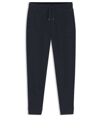 Boss Cotton Blend Sweatpants With Waffle Structure Dark Blue