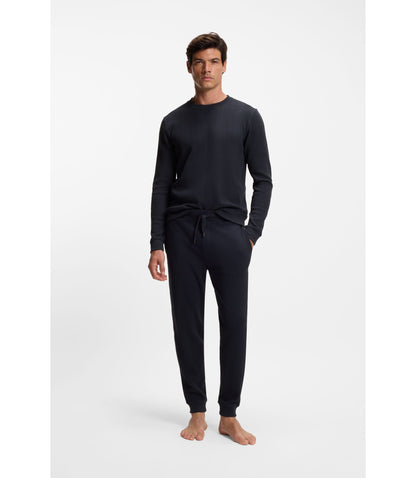 Boss Cotton Blend Sweatpants With Waffle Structure Dark Blue