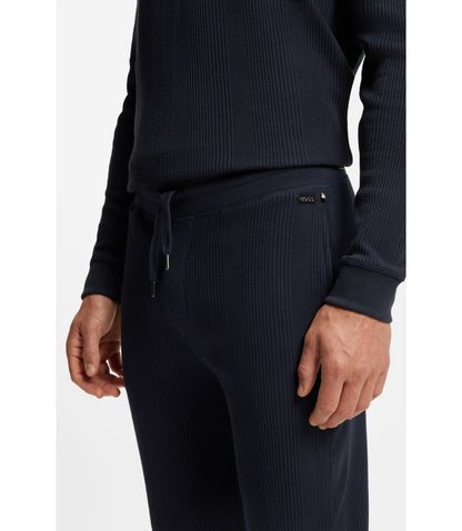 Boss Cotton Blend Sweatpants With Waffle Structure Dark Blue