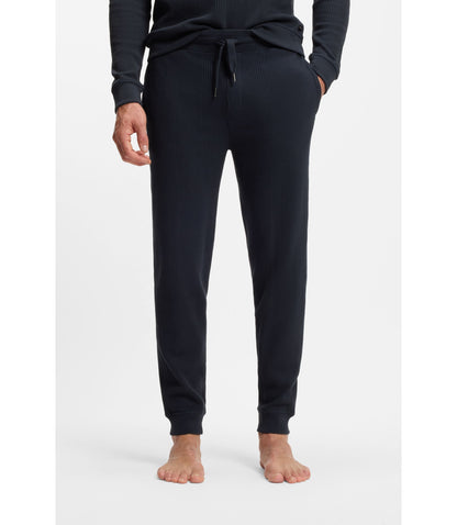 Boss Cotton Blend Sweatpants With Waffle Structure Dark Blue
