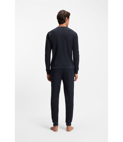 Boss Cotton Blend Sweatpants With Waffle Structure Dark Blue