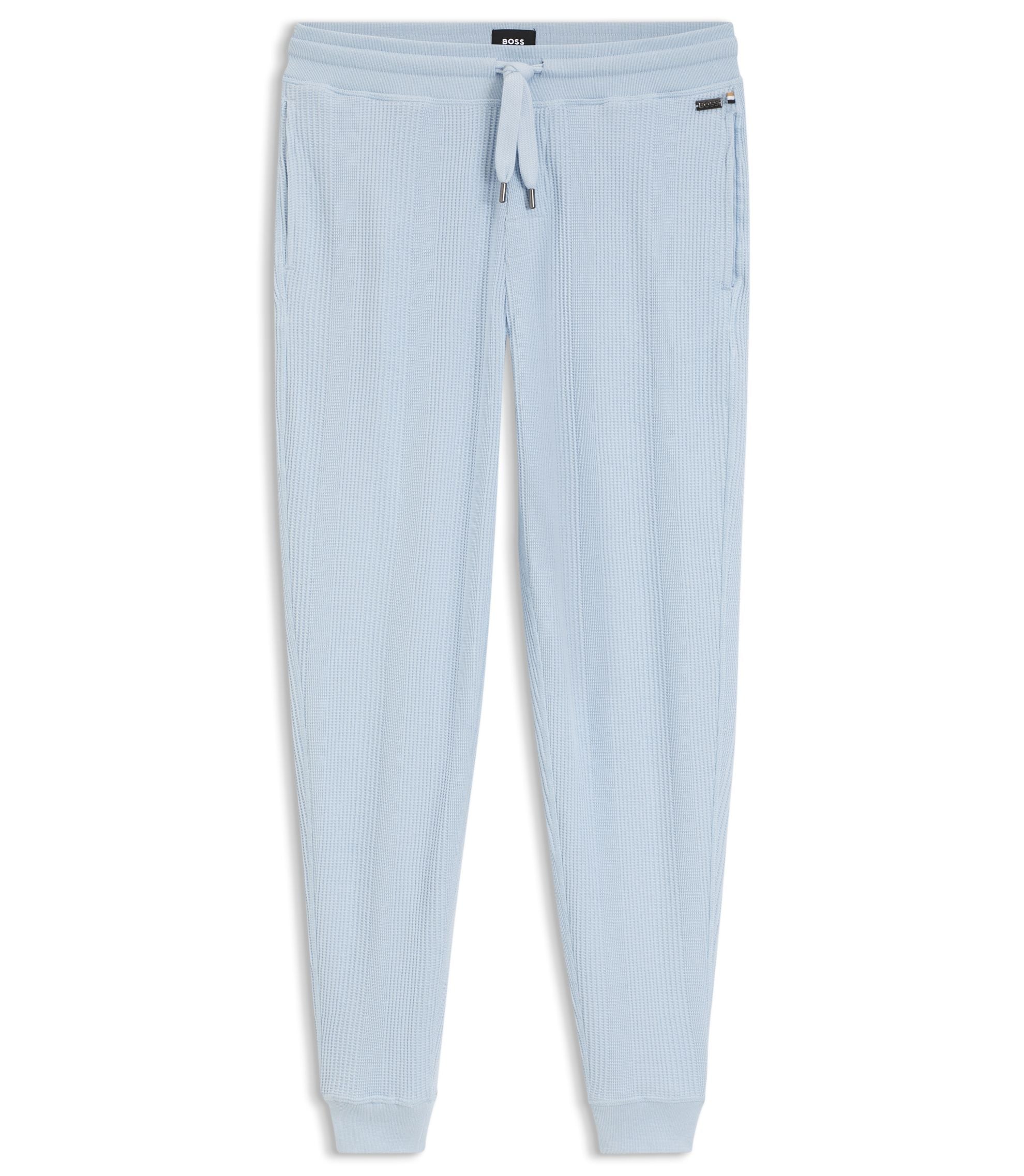 Boss Cotton Blend Sweatpants With Waffle Structure Light Blue
