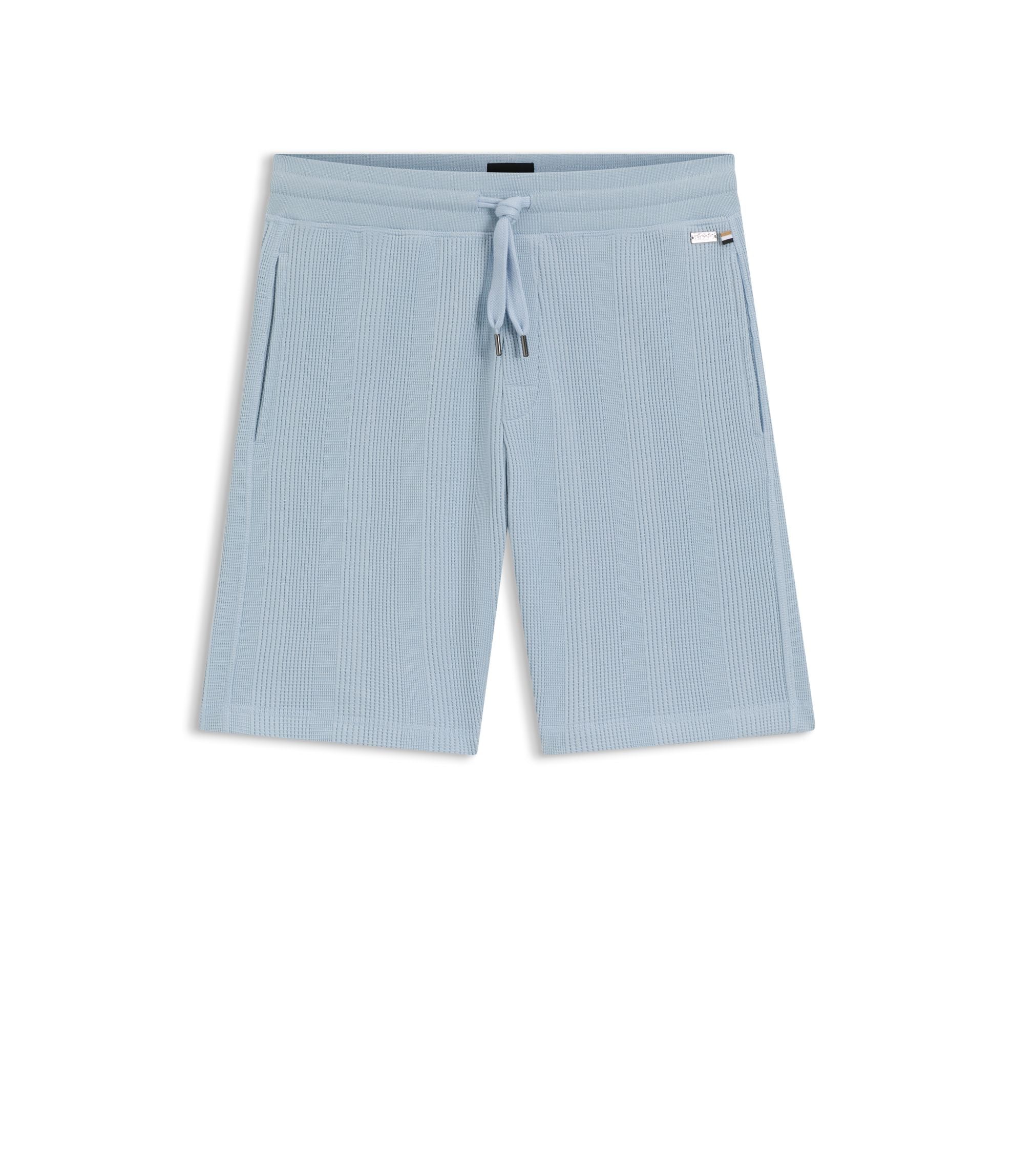 Boss Cotton Blend Shorts With Waffle Texture Light Blue