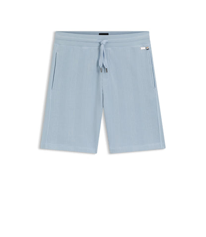 Boss Cotton Blend Shorts With Waffle Texture Light Blue