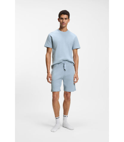 Boss Cotton Blend Shorts With Waffle Texture Light Blue