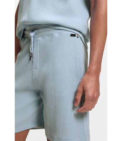 Boss Cotton Blend Shorts With Waffle Texture Light Blue