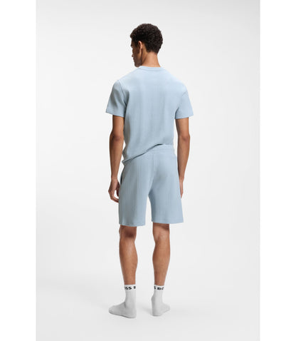 Boss Cotton Blend Shorts With Waffle Texture Light Blue