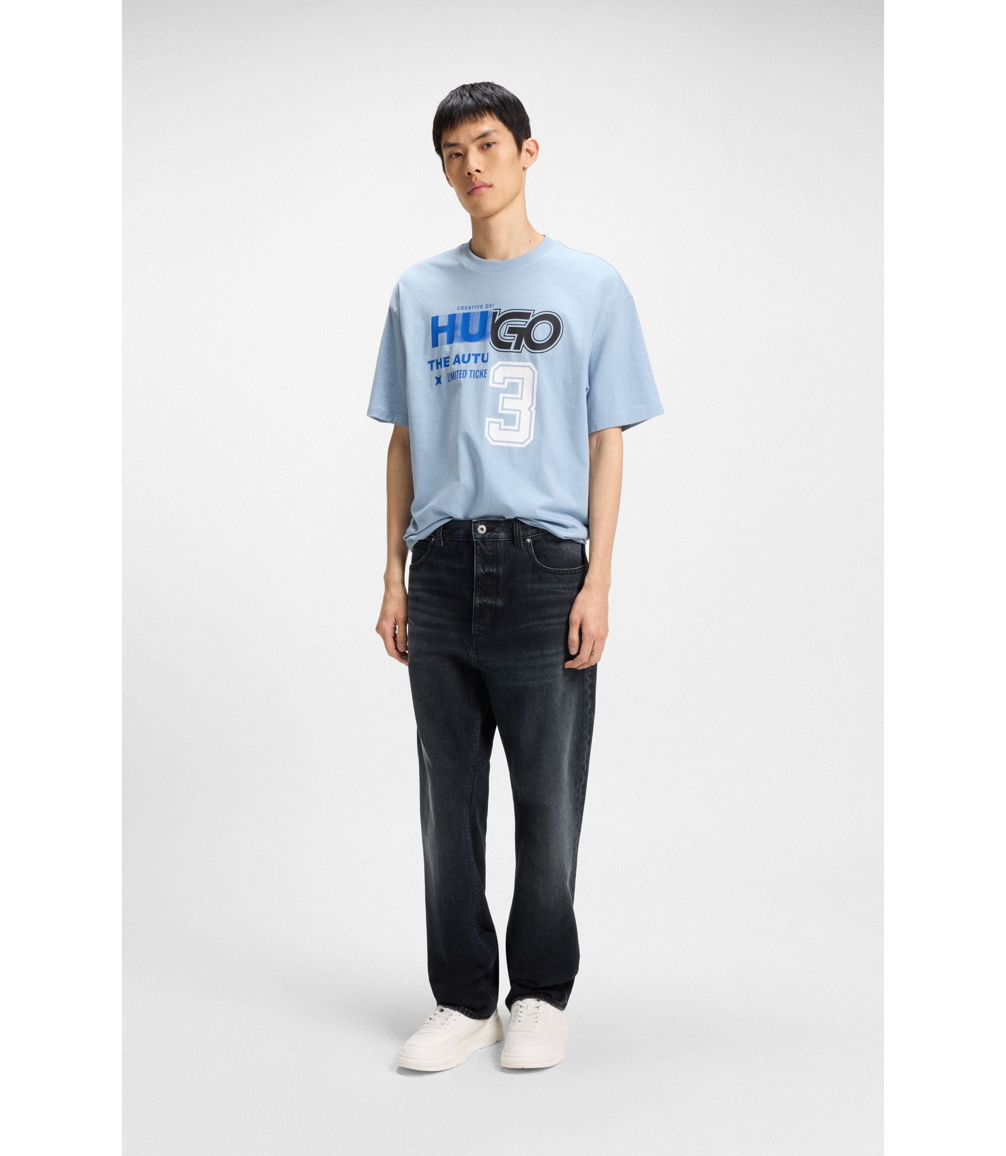 Hugo Blue Black Baggy Fit Jeans In Rigid Denim Dark Blue