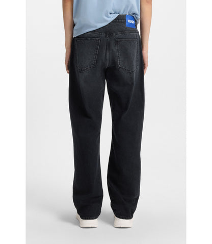 Hugo Blue Black Baggy Fit Jeans In Rigid Denim Dark Blue