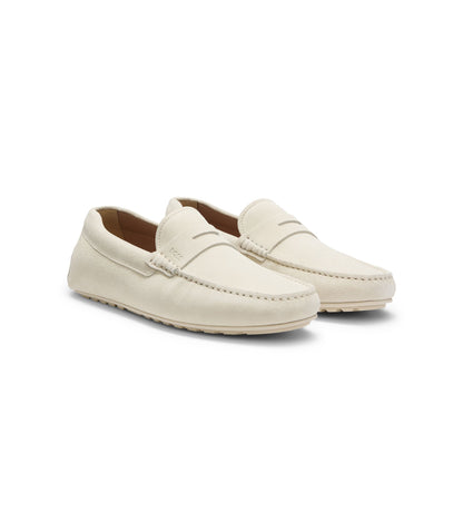 Boss Penny Trim Moccasins In Suede White White