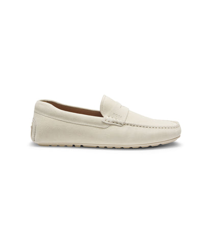 Boss Penny Trim Moccasins In Suede White White