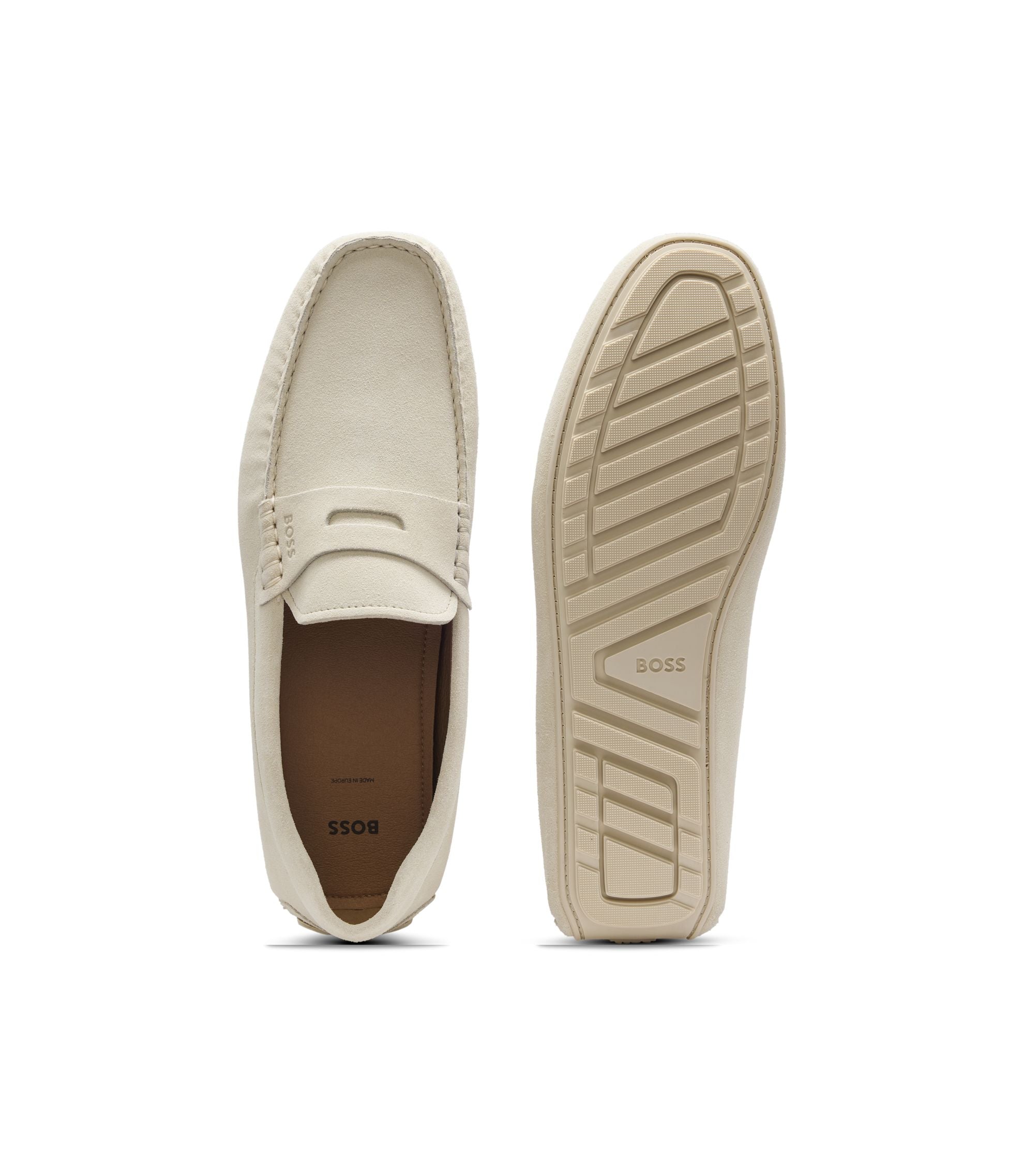 Boss Penny Trim Moccasins In Suede White White