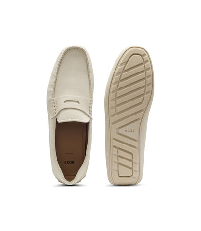 Boss Penny Trim Moccasins In Suede White White