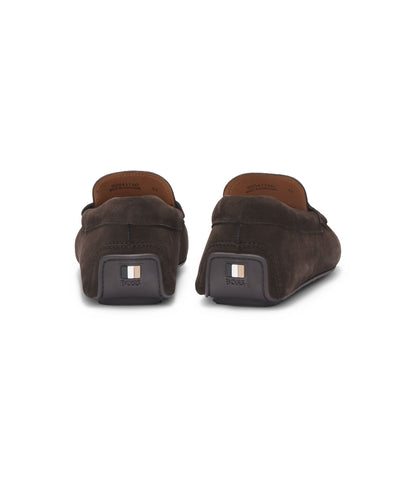 Boss Penny Trim Moccasins In Suede Dark Brown Dark Brown