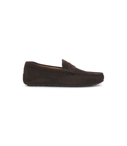 Boss Penny Trim Moccasins In Suede Dark Brown Dark Brown