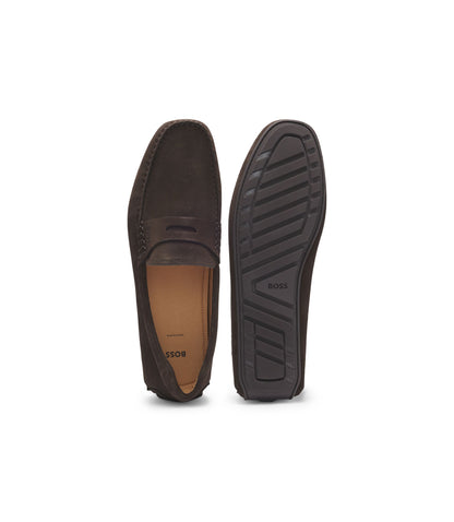 Boss Penny Trim Moccasins In Suede Dark Brown Dark Brown