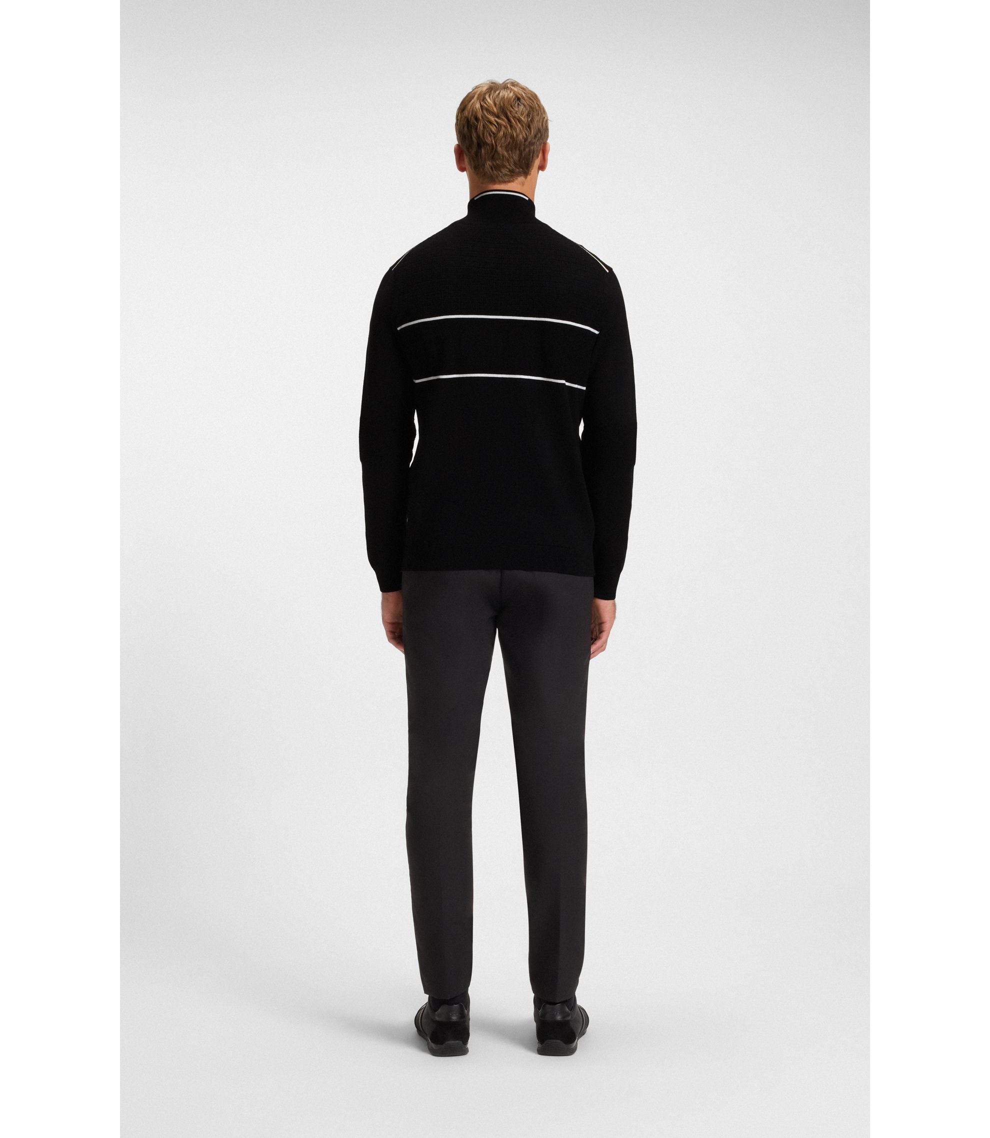 Boss Water Repellent Zip Neck Sweater In A Cotton Blend Black