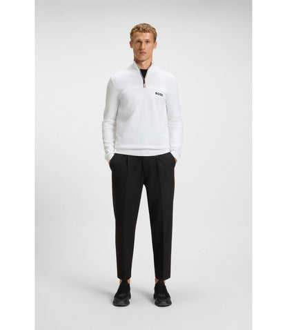 Boss Water Repellent Zip Neck Sweater In A Cotton Blend White