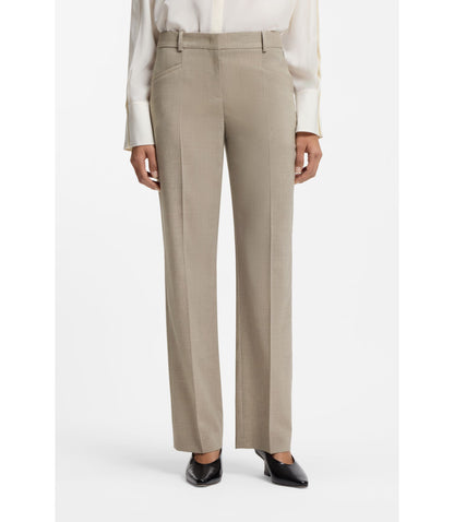 Boss Melange Relaxed Fit Trousers In Virgin Wool Light Beige Women's
