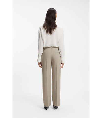 Boss Melange Relaxed Fit Trousers In Virgin Wool Light Beige Women's