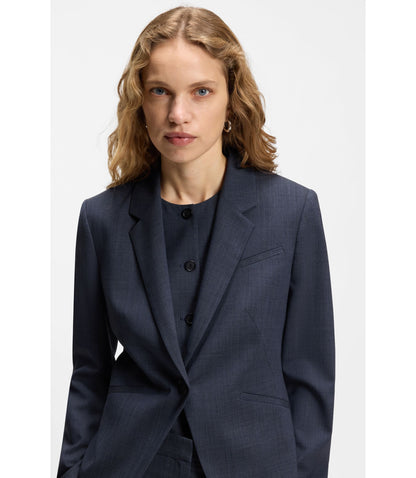 Boss Melange Slim Fit Blazer In Virgin Wool Dark Blue Women's