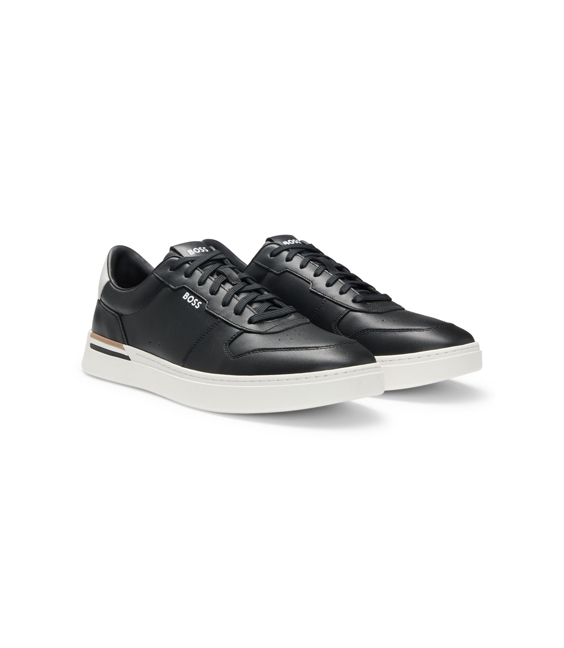Boss Logo Detail Trainers In Leather Black Black