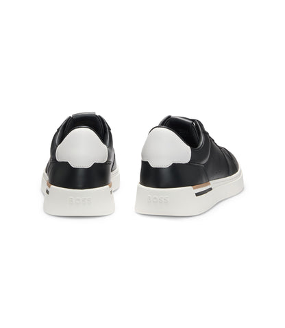 Boss Logo Detail Trainers In Leather Black Black