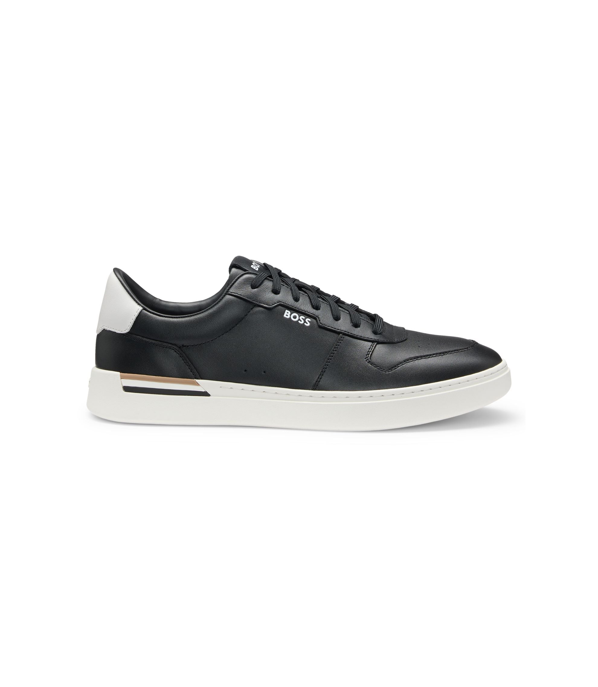 Boss Logo Detail Trainers In Leather Black Black