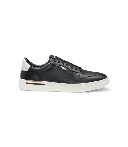 Boss Logo Detail Trainers In Leather Black Black