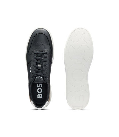 Boss Logo Detail Trainers In Leather Black Black