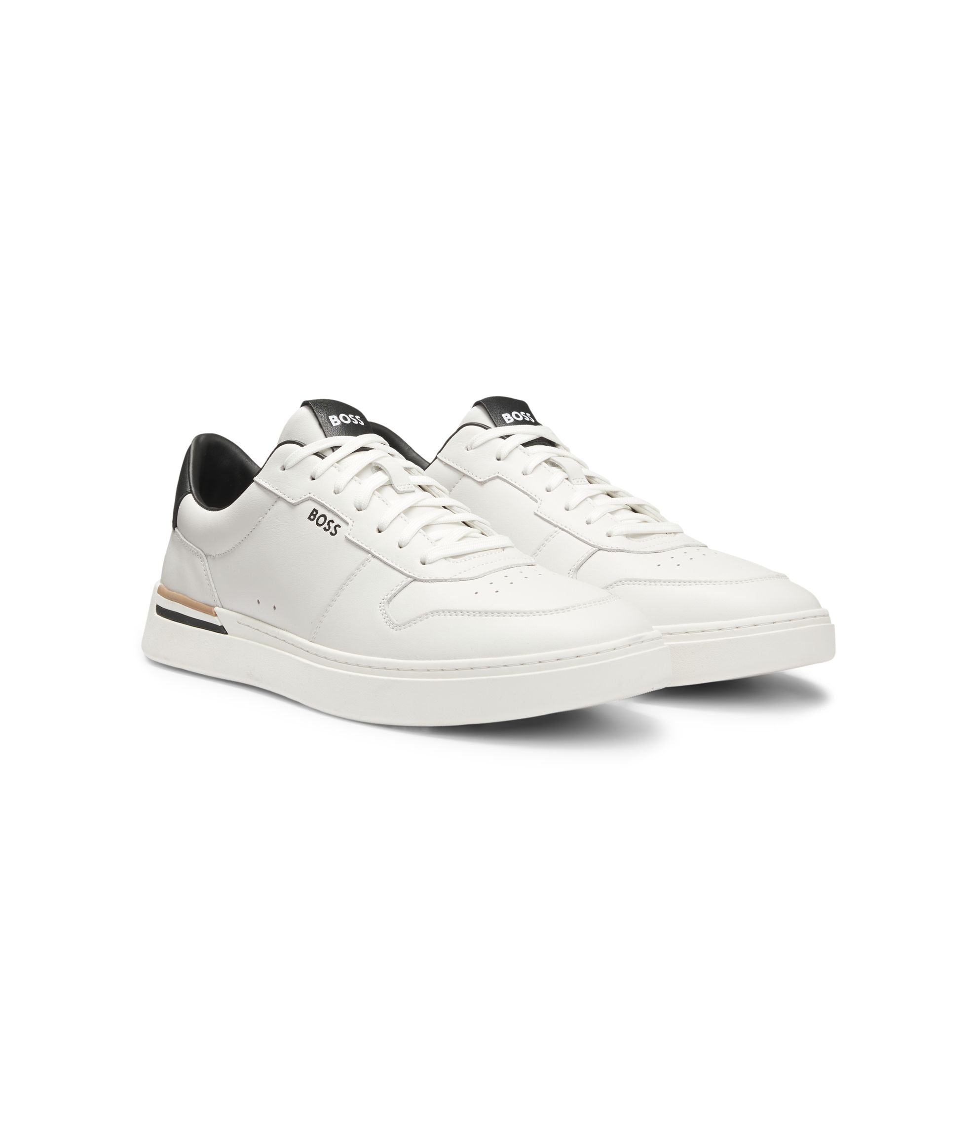 Boss Logo Detail Trainers In Leather White White