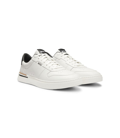Boss Logo Detail Trainers In Leather White White