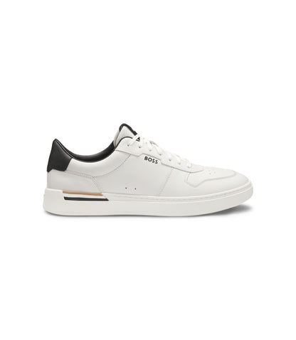 Boss Logo Detail Trainers In Leather White White