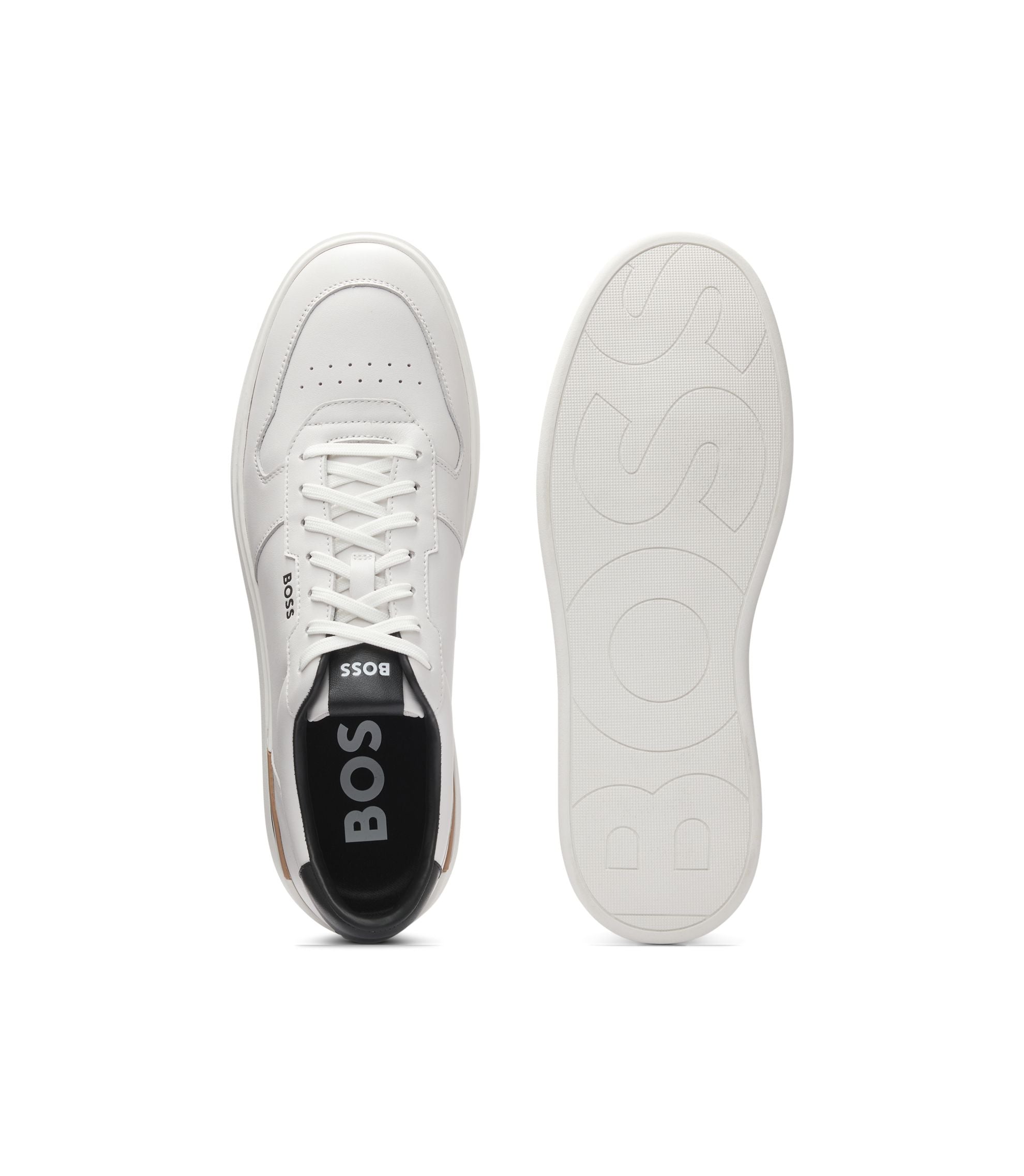 Boss Logo Detail Trainers In Leather White White