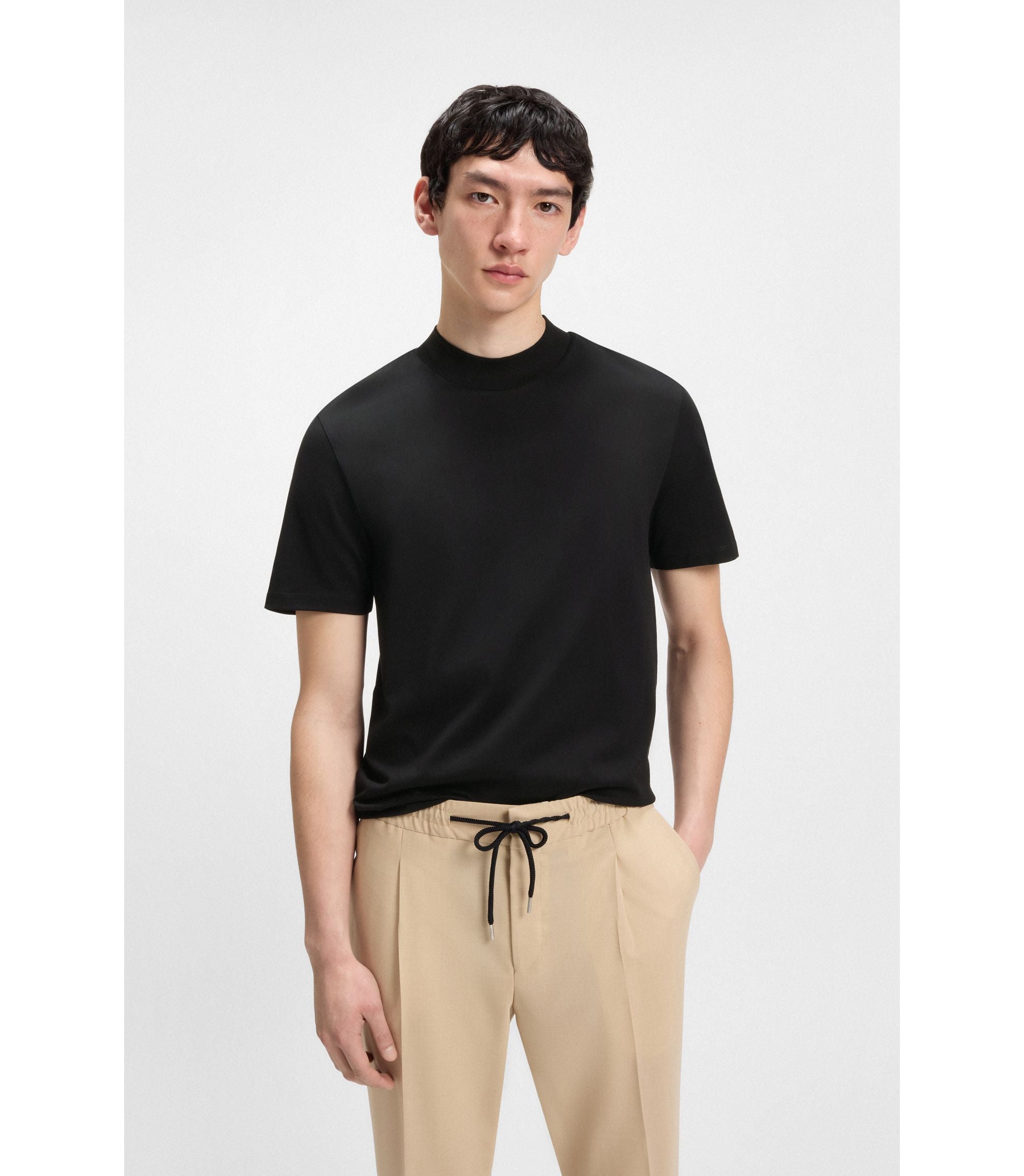 Hugo Stand Collar Slim Fit T Shirt In Stretch Cotton Black