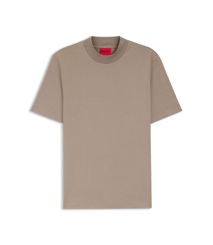 Hugo Stand Collar Slim Fit T Shirt In Stretch Cotton Light Brown