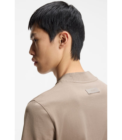Hugo Stand Collar Slim Fit T Shirt In Stretch Cotton Light Brown