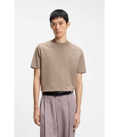 Hugo Stand Collar Slim Fit T Shirt In Stretch Cotton Light Brown