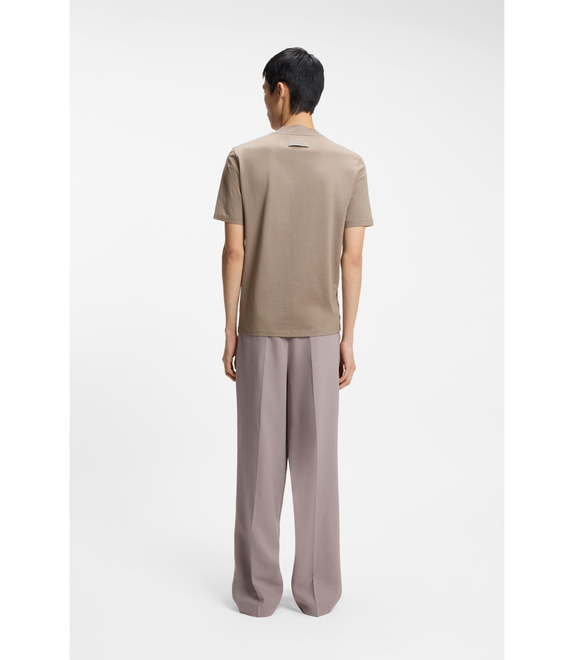Hugo Stand Collar Slim Fit T Shirt In Stretch Cotton Light Brown