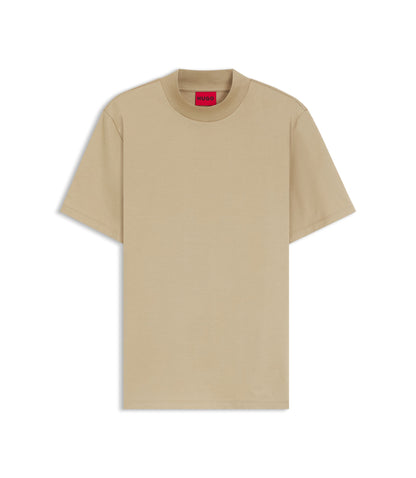 Hugo Stand Collar Slim Fit T Shirt In Stretch Cotton Beige