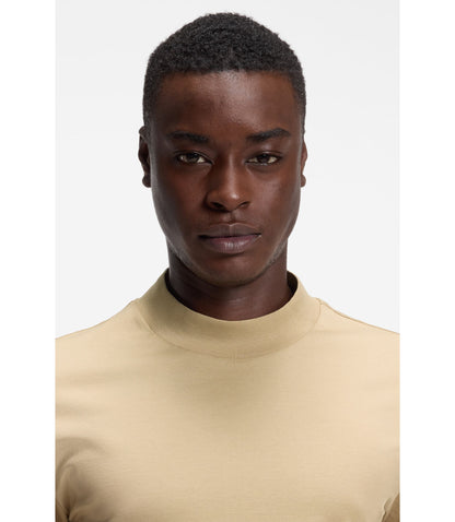 Hugo Stand Collar Slim Fit T Shirt In Stretch Cotton Beige