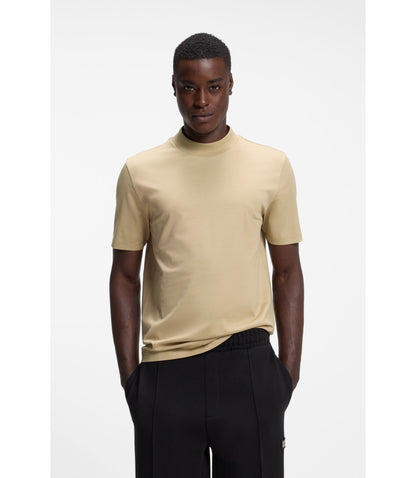 Hugo Stand Collar Slim Fit T Shirt In Stretch Cotton Beige