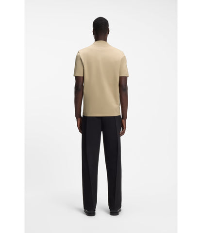 Hugo Stand Collar Slim Fit T Shirt In Stretch Cotton Beige