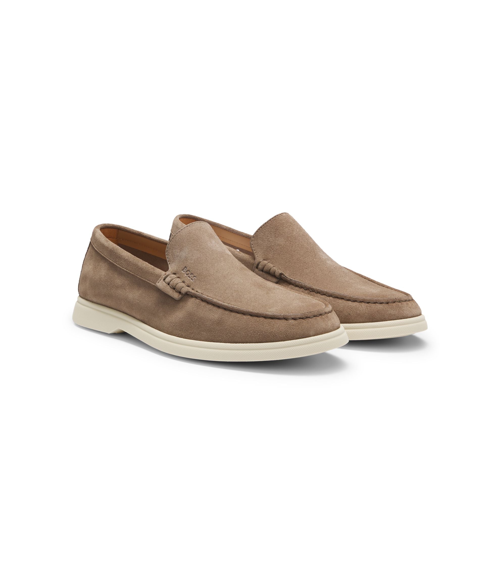 Boss Debossed Logo Loafers In Suede Beige Beige