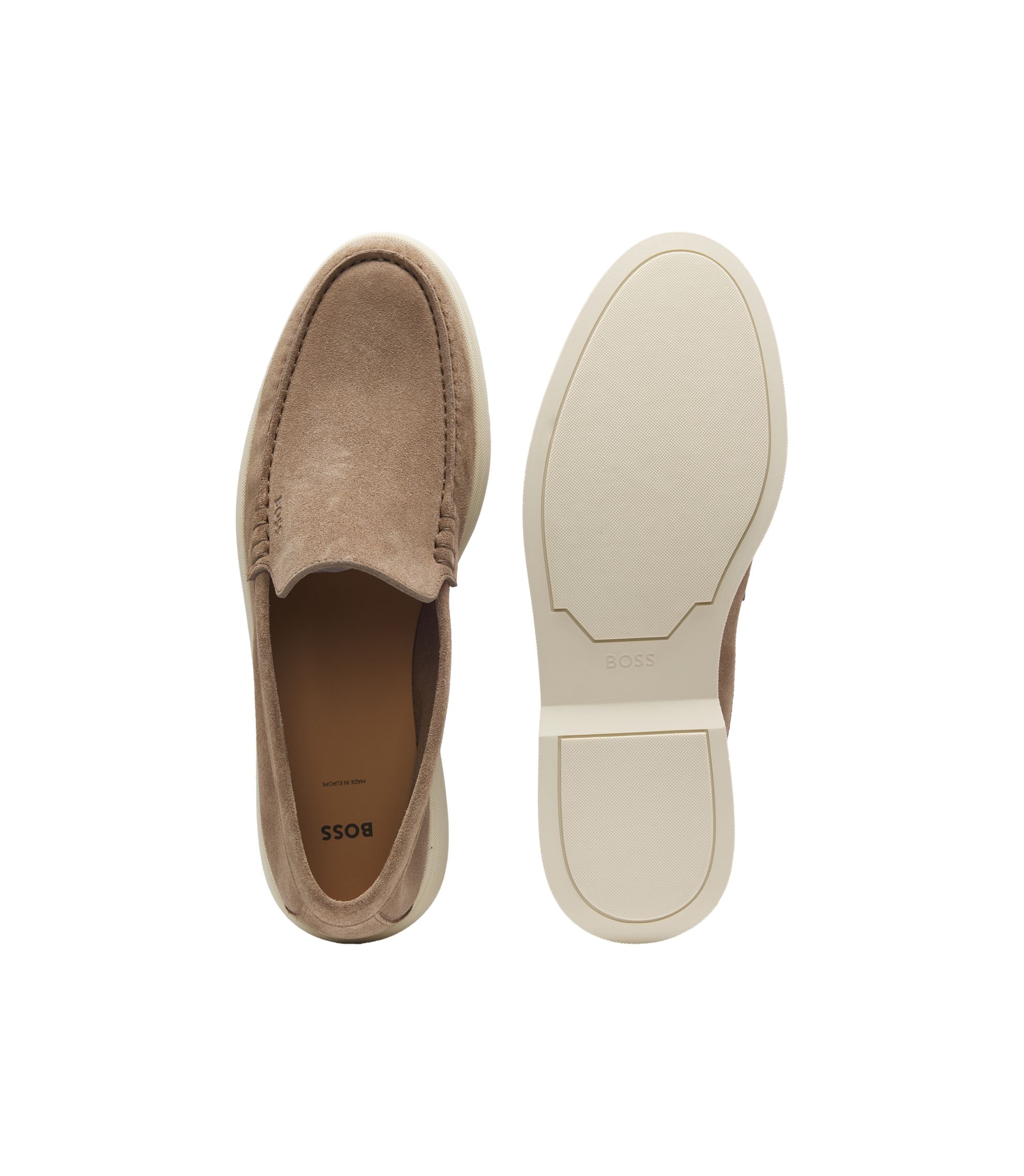 Boss Debossed Logo Loafers In Suede Beige Beige