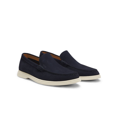 Boss Debossed Logo Loafers In Suede Dark Blue Dark Blue